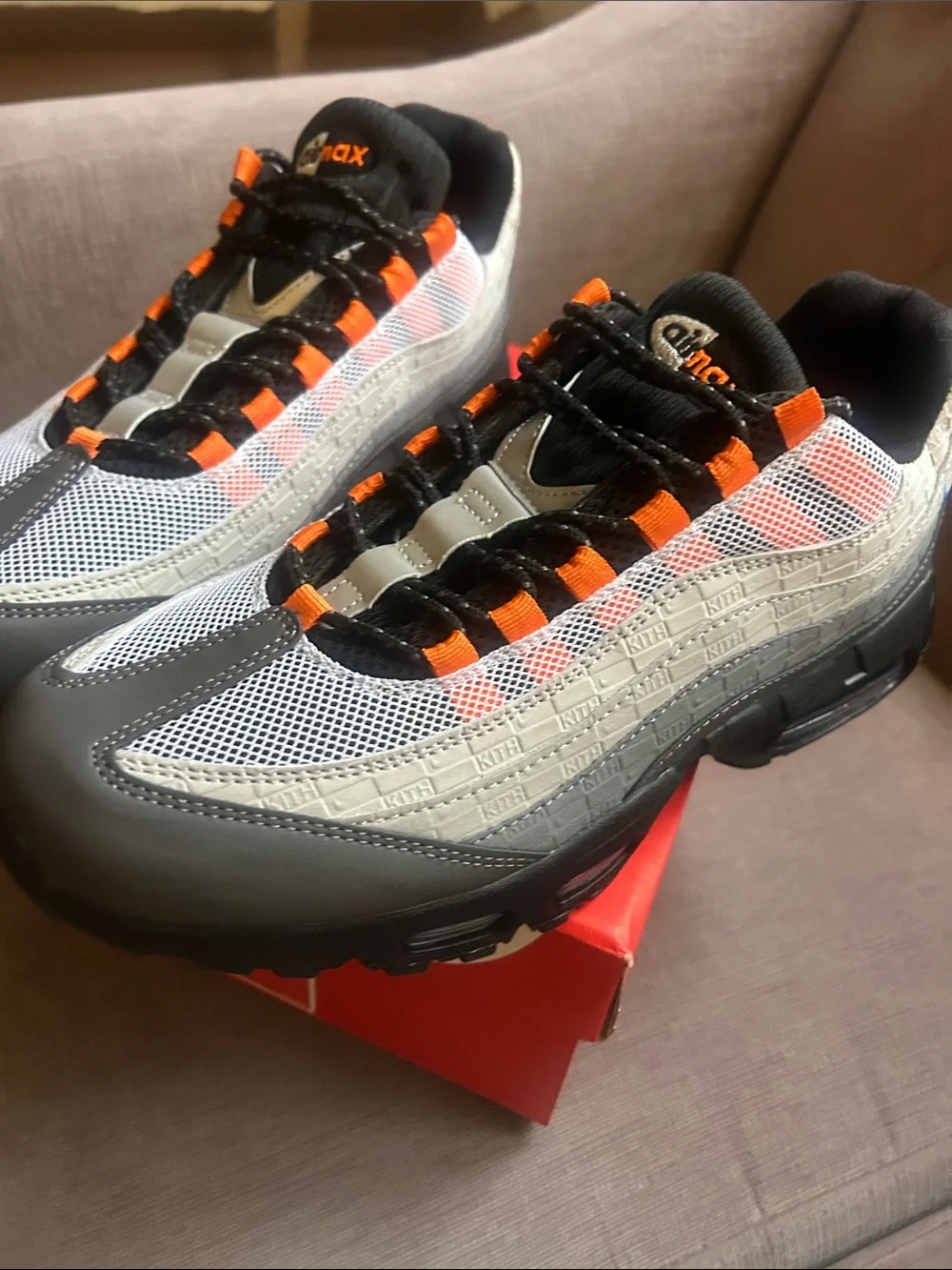 Nike Men’s Air Max 95’s Sneakers in Black, Gray, White & Orange